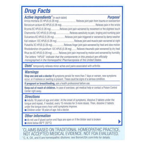 Alternative view of Boiron, Arnicare, Arthritis, Meltaway Tablets, Unflavored, 60 Meltaway Tablets