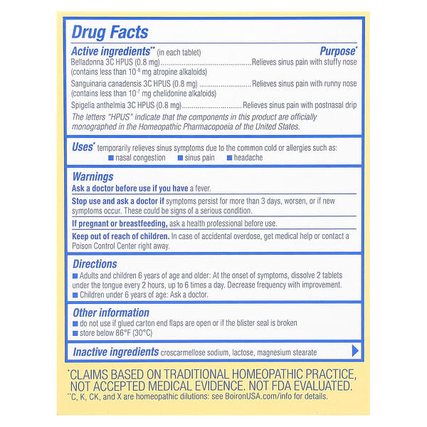 Alternative view of Boiron, SinusCalm®, Sinus Relief, Unflavored, 60 Meltaway Tablets