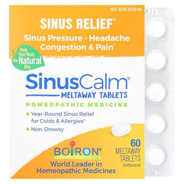 Boiron, SinusCalm®, Sinus Relief, Unflavored, 60 Meltaway Tablets