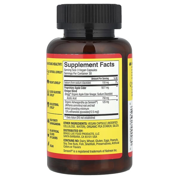 Alternative view of Bragg, Apple Cider Vinegar + Ashwagandha, 90 Capsules