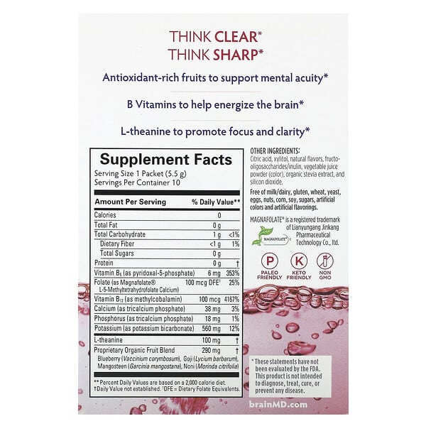 Alternative view of BrainMD, Brain Boost, On-The-Go Think Drink, Caffeine Free, 10 Packets