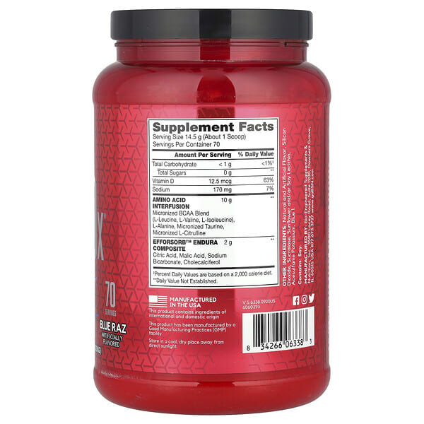 Alternative view of BSN, AminoX®, Endurance & Recovery, Blue Raz, 2.24 lb (1.02 kg)