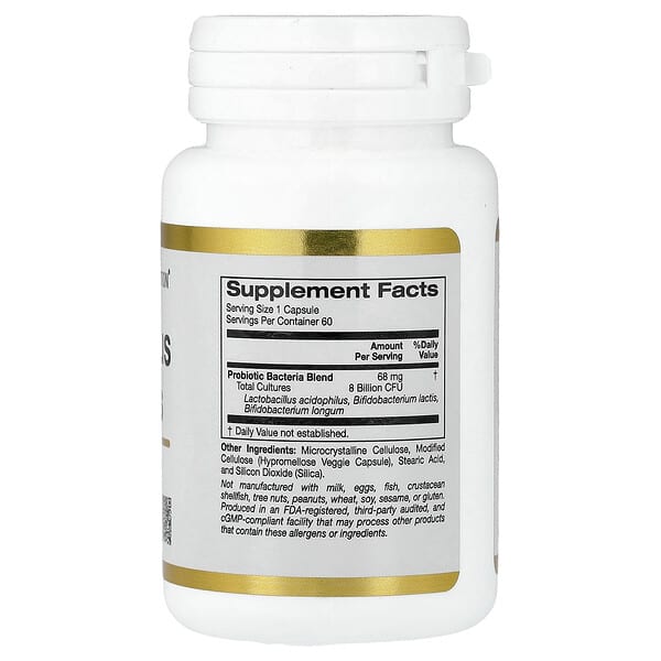 Alternative view of California Gold Nutrition, Acidophilus and Bifidus, Probiotic Blend with Lactobacillus acidophilus, Bifidobacterium lactis, and Bifidobacterium longum, 60 Veggie Capsules