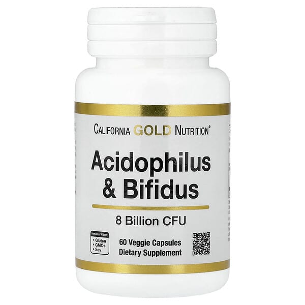 California Gold Nutrition, Acidophilus and Bifidus, Probiotic Blend with Lactobacillus acidophilus, Bifidobacterium lactis, and Bifidobacterium longum, 60 Veggie Capsules