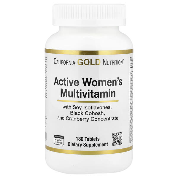 California Gold Nutrition, Active Women's Multivitamin with Black Cohosh, Soy Isoflavones, and Cranberry Concentrate, 180 Tablets