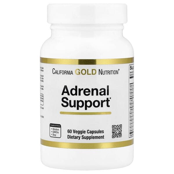 California Gold Nutrition, Adrenal Support with L-Tyrosine, Rhodiola Extract, Ashwagandha Extract, and Eleuthero Extract, 60 Veggie Capsules