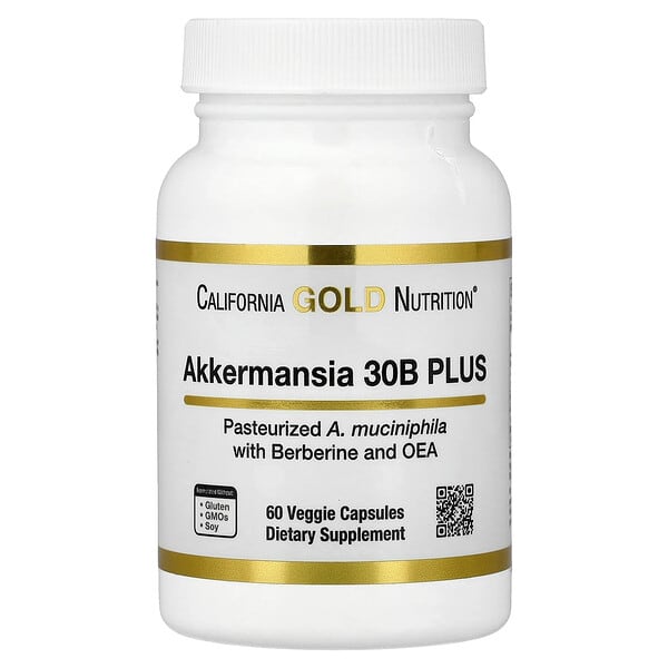 California Gold Nutrition, Akkermansia 30B PLUS with Berberine Phospholipid Matrix, and OEA, 60  Veggie Capsules