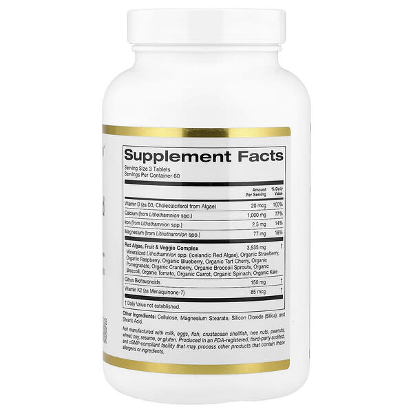 Alternative view of California Gold Nutrition, Algae-Based Calcium with Calcium, Vitamin D3, and Magnesium, Organic Strawberry, Raspberry, and Blueberry, 180 Tablets