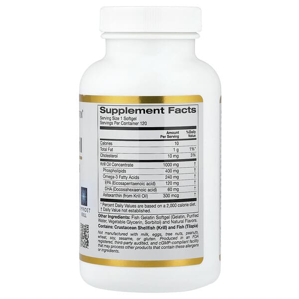 Alternative view of California Gold Nutrition, Antarctic Krill Oil, Omega-3 Phospholipids Complex with Astaxanthin, Natural Strawberry and Lemon, 120 Fish Gelatin Softgels