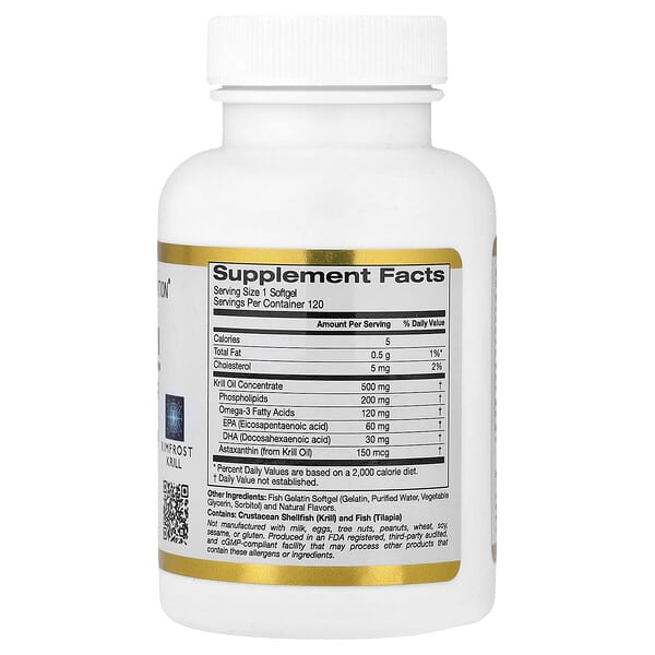 Alternative view of California Gold Nutrition, Antarctic Krill Oil, Omega-3 Phospholipids Complex with Astaxanthin, Natural Strawberry and Lemon, 500 mg, 120 Fish Gelatin Softgels