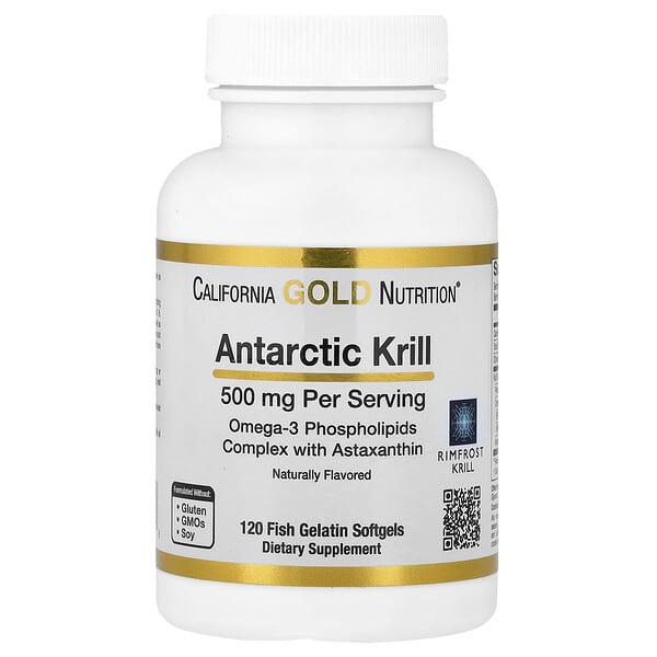 California Gold Nutrition, Antarctic Krill Oil, Omega-3 Phospholipids Complex with Astaxanthin, Natural Strawberry and Lemon, 500 mg, 120 Fish Gelatin Softgels