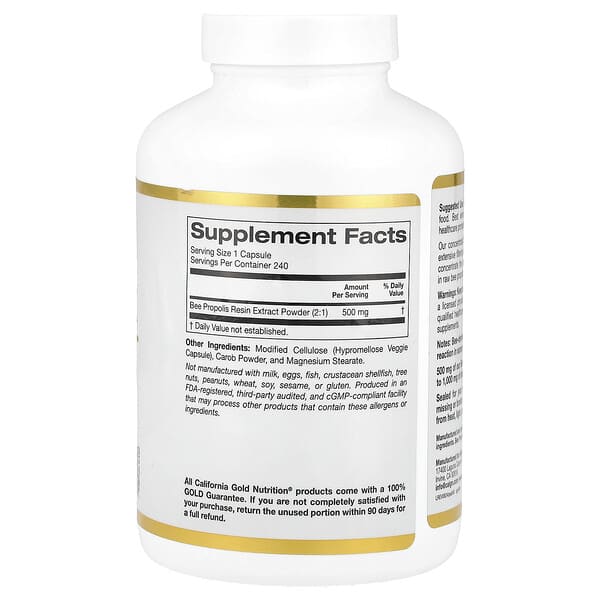 Alternative view of California Gold Nutrition, Bee Propolis 2X, Concentrated Extract, 500 mg, 240 Veggie Capsules