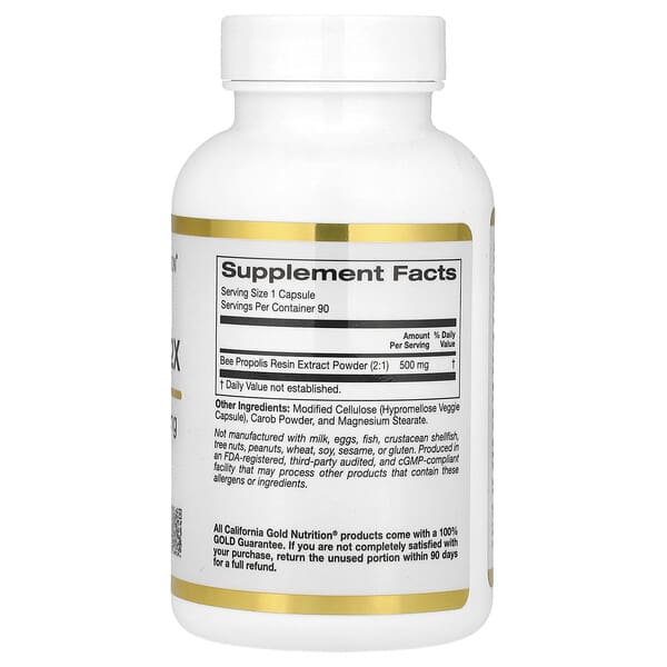 Alternative view of California Gold Nutrition, Bee Propolis 2X, Concentrated Extract, 500 mg, 90 Veggie Caps