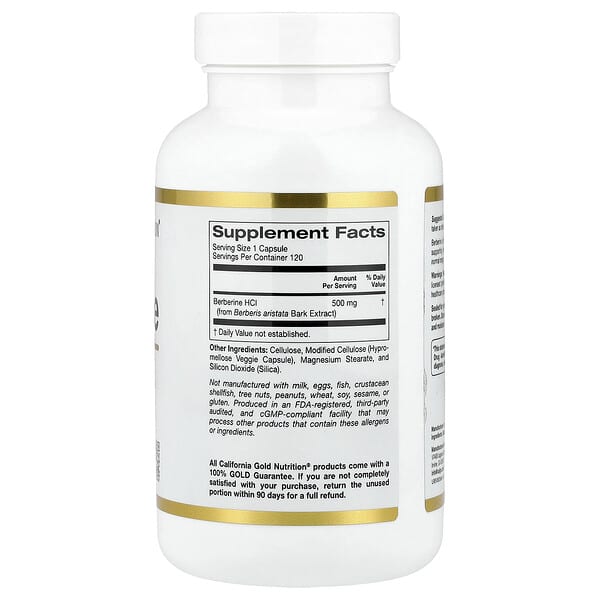 Alternative view of California Gold Nutrition, Berberine HCI, 500 mg, 120 Veggie Capsules