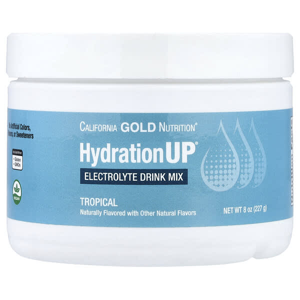 California Gold Nutrition, Beverages, HydrationUP®, Electrolyte Drink Mix with Calcium, Potassium, Vitamin C, and Vitamin E, Tropical, 8 oz (227 g)