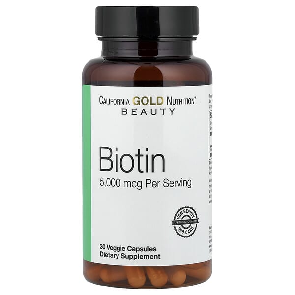 California Gold Nutrition, Biotin, 5,000 mcg, 30 Veggie Capsules