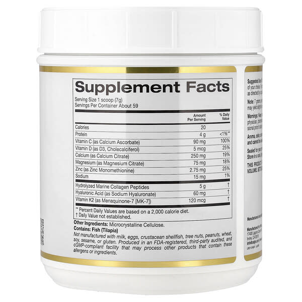 Alternative view of California Gold Nutrition, Bone Food with Collagen Peptides, Hyaluronic Acid, plus Vitamins & Minerals, Unflavored , 14.5 oz (411 g)