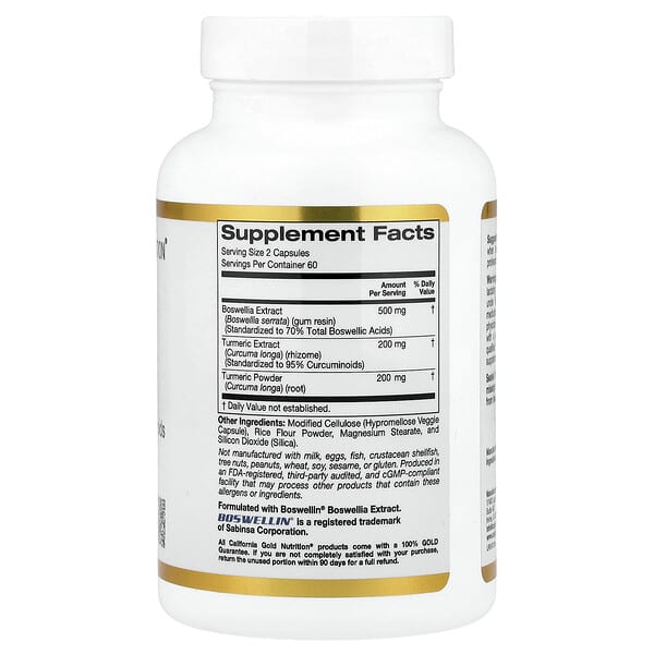 Alternative view of California Gold Nutrition, Boswellia Extract, Turmeric Curcumin Complex with Turmeric Extract and Turmeric Powder, 120 Veggie Capsules