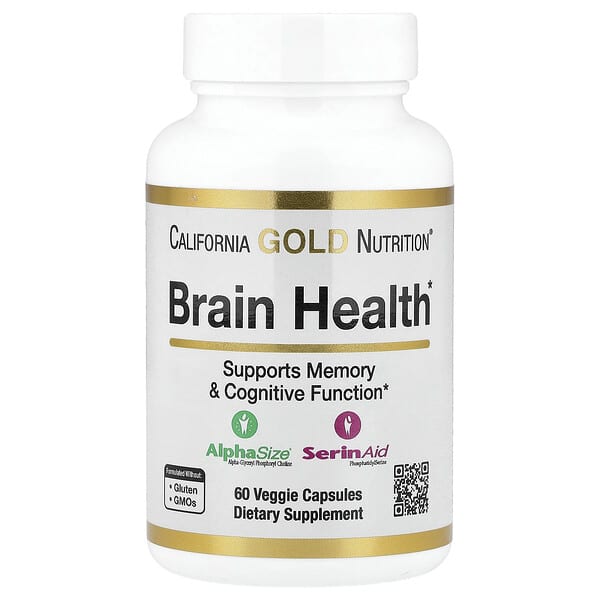 California Gold Nutrition, Brain Health with Alpha-Glycerophosphorylcholine, Calcium, Phosphorus and Phosphatidylserine, 60 Veggie Capsules