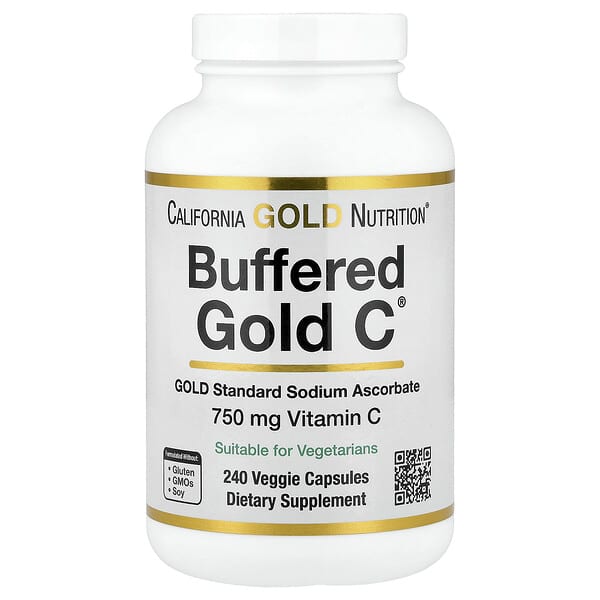 California Gold Nutrition, Buffered Gold C®, GOLD Standard Sodium Ascorbate (Vitamin C), 240 Veggie Capsules