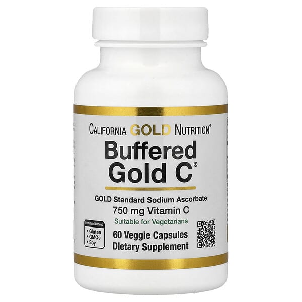 California Gold Nutrition, Buffered Gold C®, GOLD Standard Sodium Ascorbate (Vitamin C), 60 Veggie Capsules