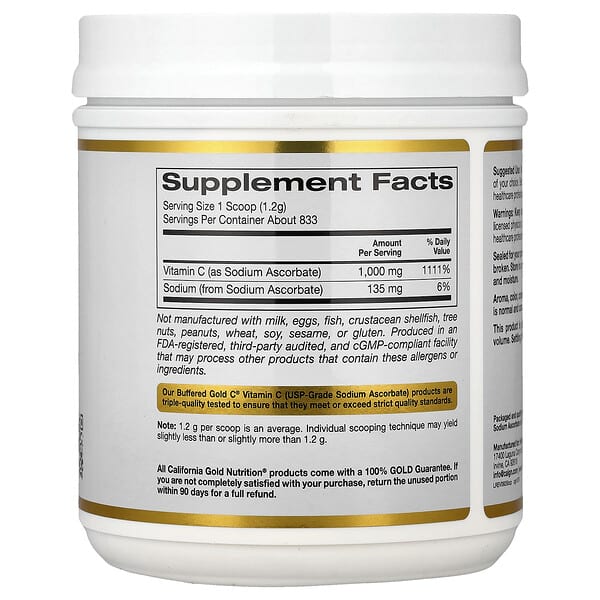 Alternative view of California Gold Nutrition, Buffered Gold C®, Non-Acidic Vitamin C Powder, Sodium Ascorbate, 2.2 lb (1 kg)