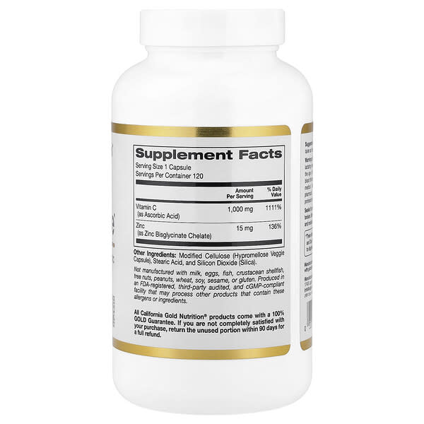 Alternative view of California Gold Nutrition, C-1000 & Zinc Immune, 120 Veggie Capsules