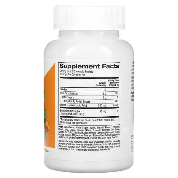 Alternative view of California Gold Nutrition, Chewable Vitamin C with Bioflavonoid Complex for Children, Orange, 90 Vegetarian Tablets