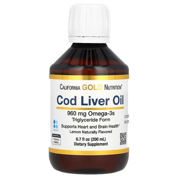 California Gold Nutrition, Cod Liver Oil with Omega-3 Fatty Acids, EPA, DHA, Vitamins A and D, Norwegian, Triglyceride Form, Natural Lemon, 6.7 fl oz (200 ml)