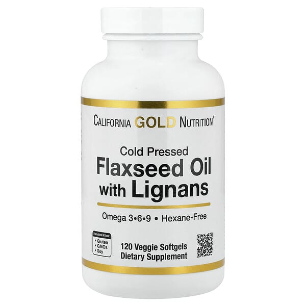 California Gold Nutrition, Cold Pressed Flaxseed Oil with Lignans, 120 Veggie Softgels (1 g per Softgel)