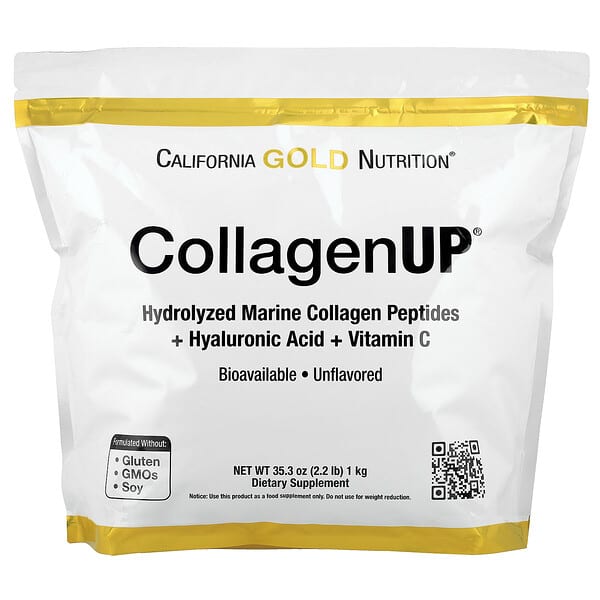 California Gold Nutrition, CollagenUP®, Hydrolyzed Marine Collagen Peptides with Hyaluronic Acid and Vitamin C, Unflavored, 2.2 lb (1 kg)