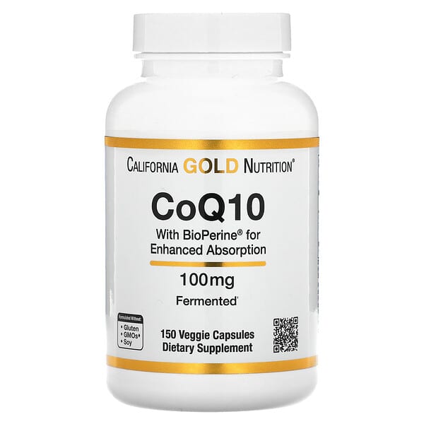 California Gold Nutrition, CoQ10, Ubiquinone USP with Bioperine® Black Pepper Extract, Enhanced Bioavailability, 100 mg, 150 Veggie Capsules