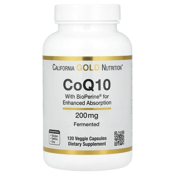 California Gold Nutrition, CoQ10 with Bioperine® and Black Pepper Extract, Enhanced Biovailability, 200 mg, 120 Veggie Capsules