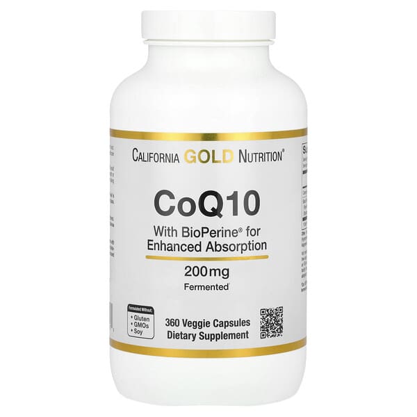 California Gold Nutrition, CoQ10 with Bioperine® Black Pepper Extract, 200 mg, 360 Veggie Capsules