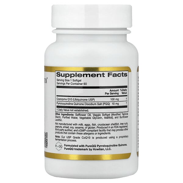Alternative view of California Gold Nutrition, CoQ10 with PQQ, Ubiquinone USP, Tapioca Veggie Softgel with Sunflower Lecithin, 100 mg, 60 Veggie Softgel