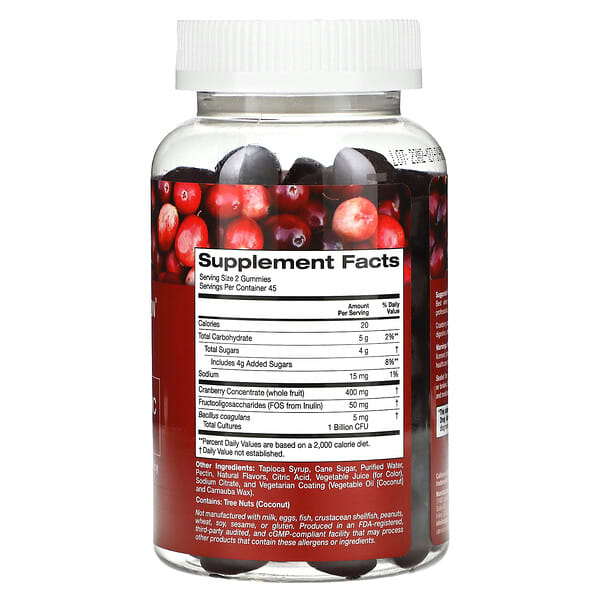 Alternative view of California Gold Nutrition, Cranberry & Probiotic Gummies with Cranberry Concentrate, Fructooligosaccharides and Bacillus coagulans, Natural Cranberry, 90 Vegetarian Gummies