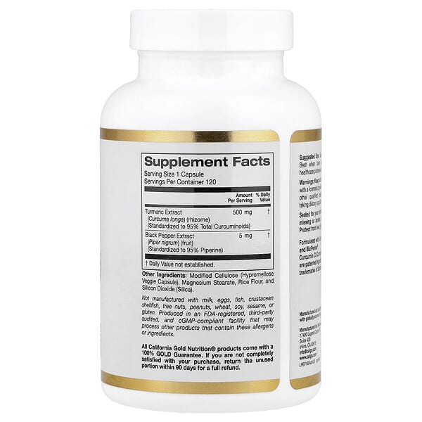 Alternative view of California Gold Nutrition, Curcumin C3 Complex®  with BioPerine® Black Pepper Extract, Turmeric Curcumin Complex, Enhanced Bioavailablity, 120 Veggie Capsules