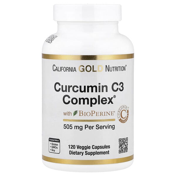 California Gold Nutrition, Curcumin C3 Complex® with BioPerine® Black Pepper Extract, Turmeric Curcumin Complex, Enhanced Bioavailablity, 120 Veggie Capsules