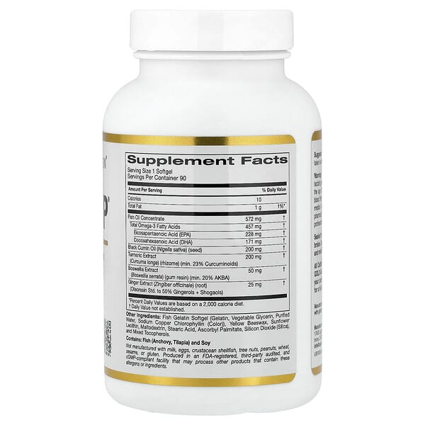 Alternative view of California Gold Nutrition, CurcuminUP™ with Omega-3 Curcumin Complex, Black Cumin Seed Oil, Boswellia and Ginger, 90 Fish Gelatin Softgels