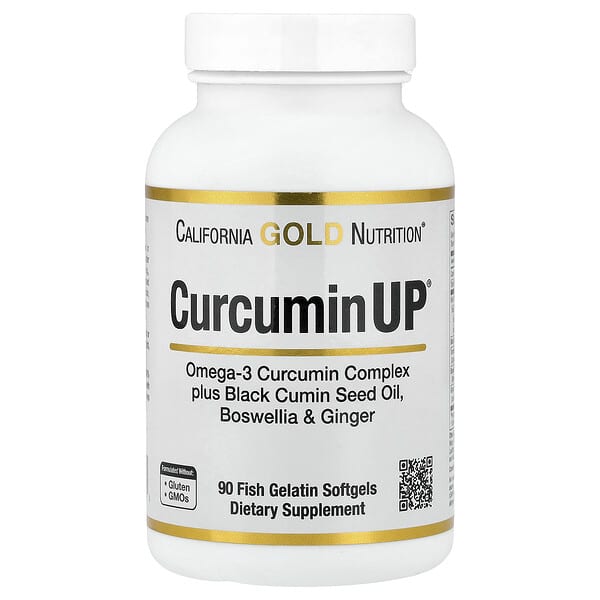 California Gold Nutrition, CurcuminUP™ with Omega-3 Curcumin Complex, Black Cumin Seed Oil, Boswellia and Ginger, 90 Fish Gelatin Softgels