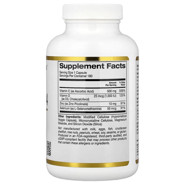 Alternative view of California Gold Nutrition, Defender 4, with Vitamin C, Vitamin D, Zinc & Selenium, 180 Veggie Capsules