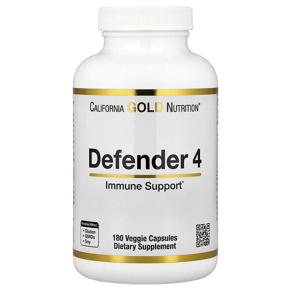California Gold Nutrition, Defender 4, with Vitamin C, Vitamin D, Zinc & Selenium, 180 Veggie Capsules