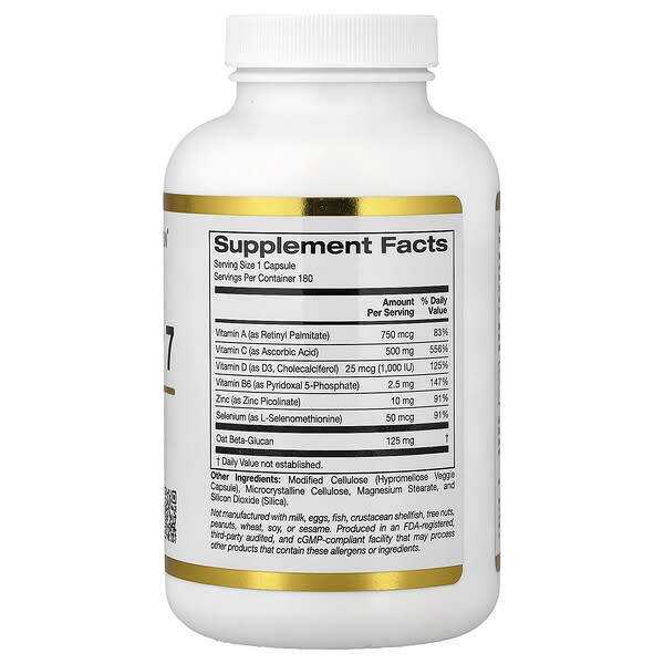 Alternative view of California Gold Nutrition, Defender 7, with A, C, D3, B6, Zinc, Selenium & Beta-Glucan, 180 Veggie Capsules