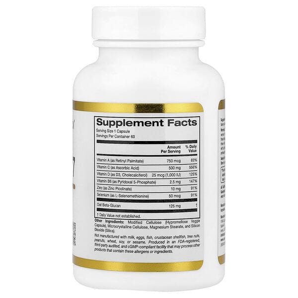 Alternative view of California Gold Nutrition, Defender 7, with A, C, D3, B6, Zinc, Selenium & Beta-Glucan, 60 Veggie Capsules