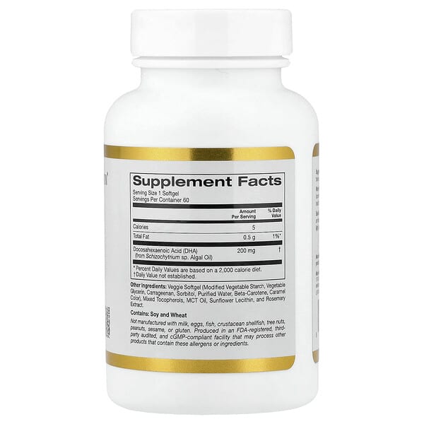 Alternative view of California Gold Nutrition, DHA from Marine Algae, 200 mg, 60 Veggie Softgels