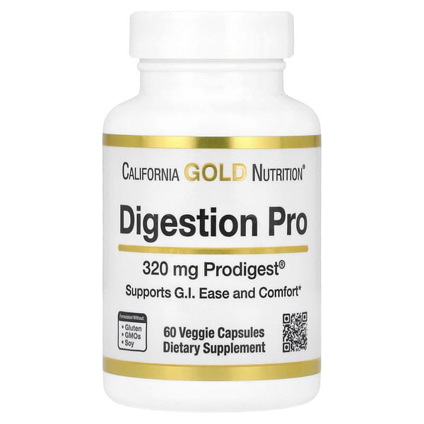 California Gold Nutrition, Digestion Pro with ProDigest®, Botanical Digestive Blend of Artichoke and Ginger Extracts, 320 mg, 60 Veggie Capsules