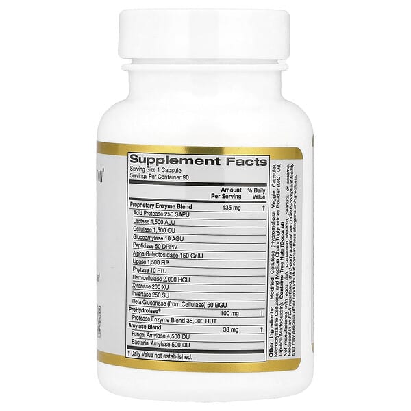 Alternative view of California Gold Nutrition, Digestive Enzymes with Proprietary Enzyme Blend, ProHydrolase® and Amylase Blend, 90 Veggie Capsules