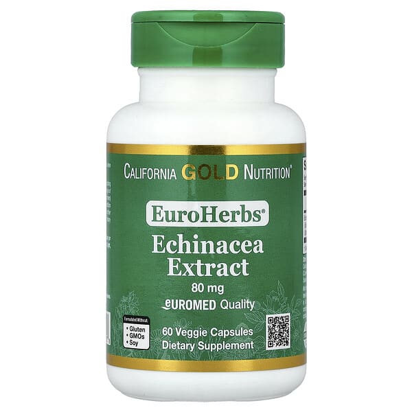 California Gold Nutrition, EuroHerbs™, Echinacea Herb Extract, Euromed Quality, 80 mg, 60 Veggie Capsules