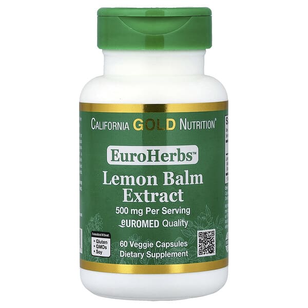California Gold Nutrition, EuroHerbs™, Lemon Balm Extract, Euromed Quality, 500 mg, 60 Veggie Capsules