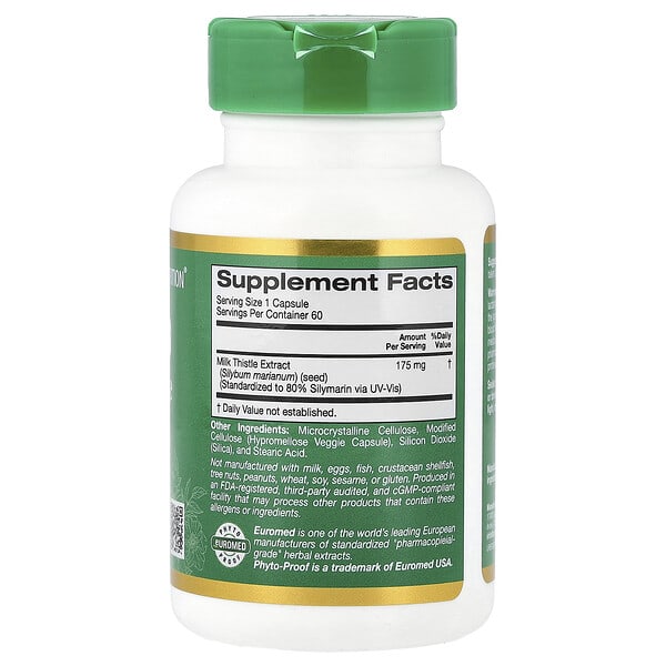 Alternative view of California Gold Nutrition, EuroHerbs, Milk Thistle Extract, Euromed Quality, 175 mg, 60 Veggie Capsules